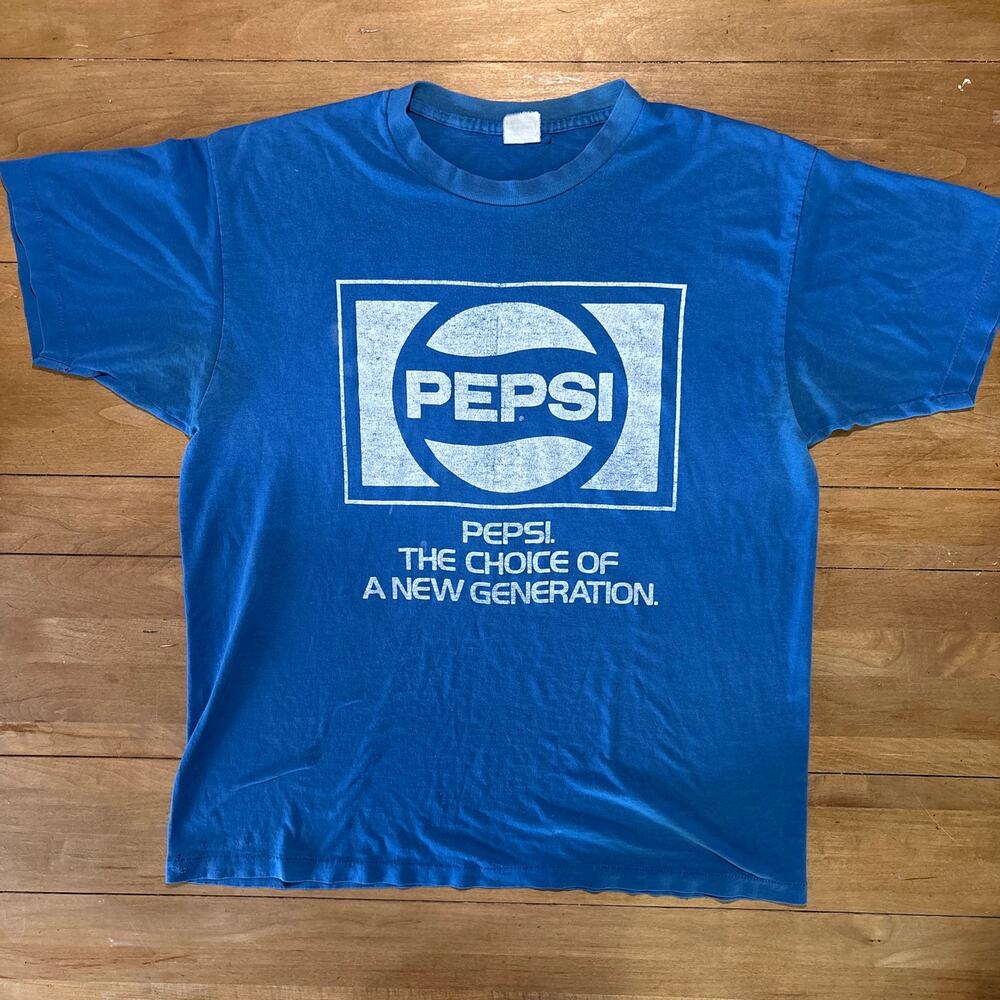 Vintage 80s Pepsi Shirt Choice of New Generation Blue Single Stitch paper thin